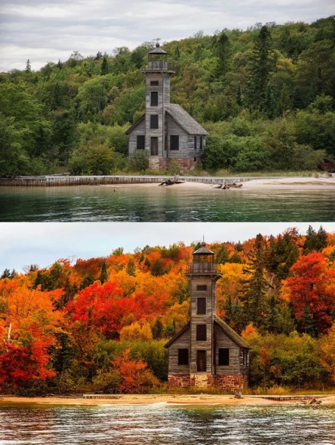 Фарът на Grand Island East Channel, Мичиган, САЩ